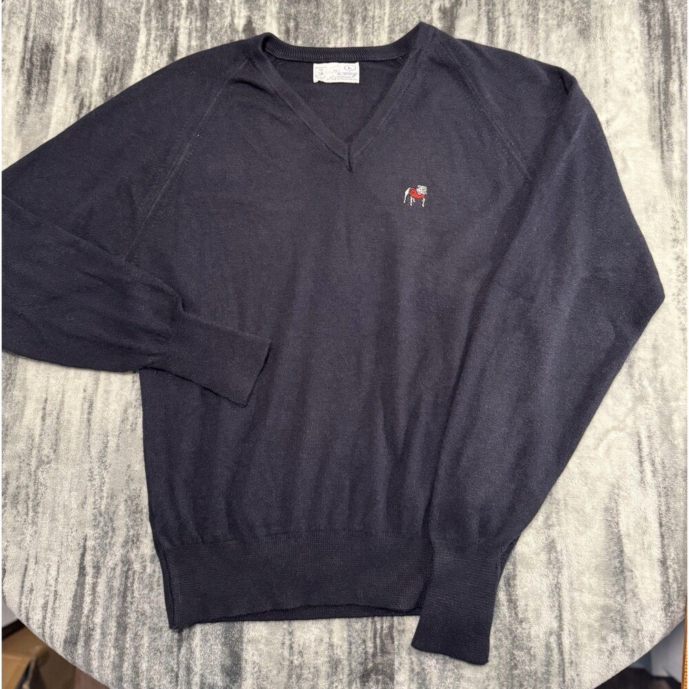 Vintage Pickering Georgia Bulldogs Cardigan Sweater 1970's Dark Blue Size L
